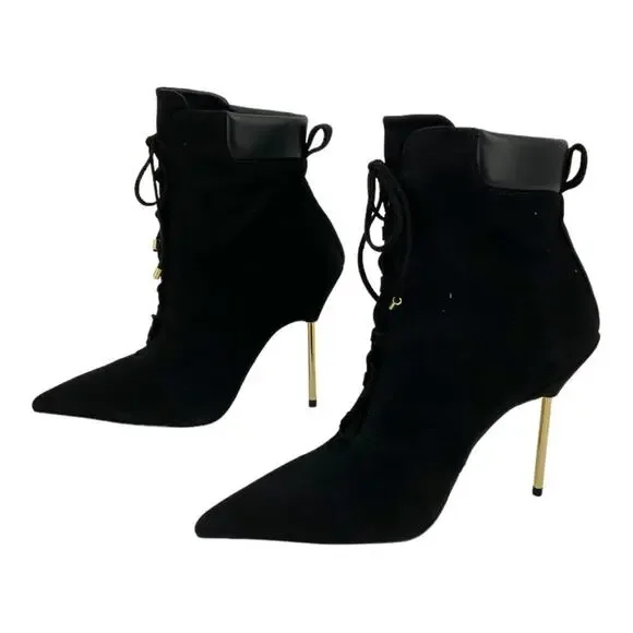 Good American Scandal Lace Up High Heel Booties Black Size 8.5 NWT $275 MSRP - Picture 5 of 8